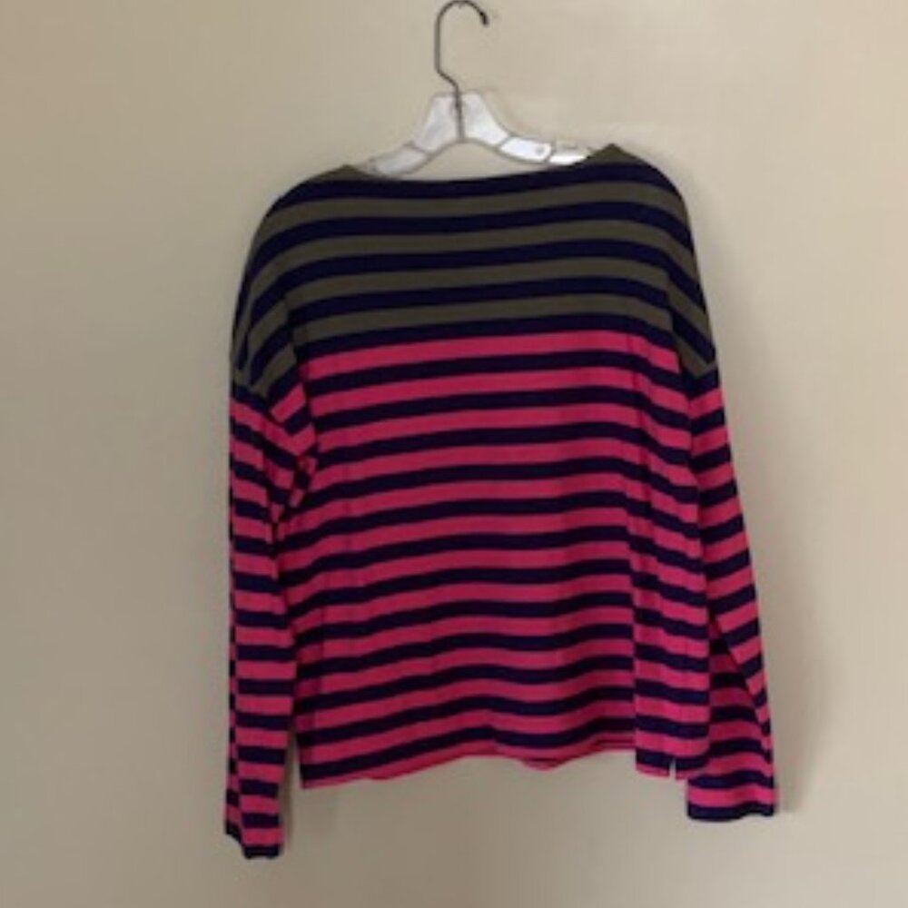Loft Women's Knit Top Size L - Pink/Army Green/Navy Striped - Picture 6 of 7